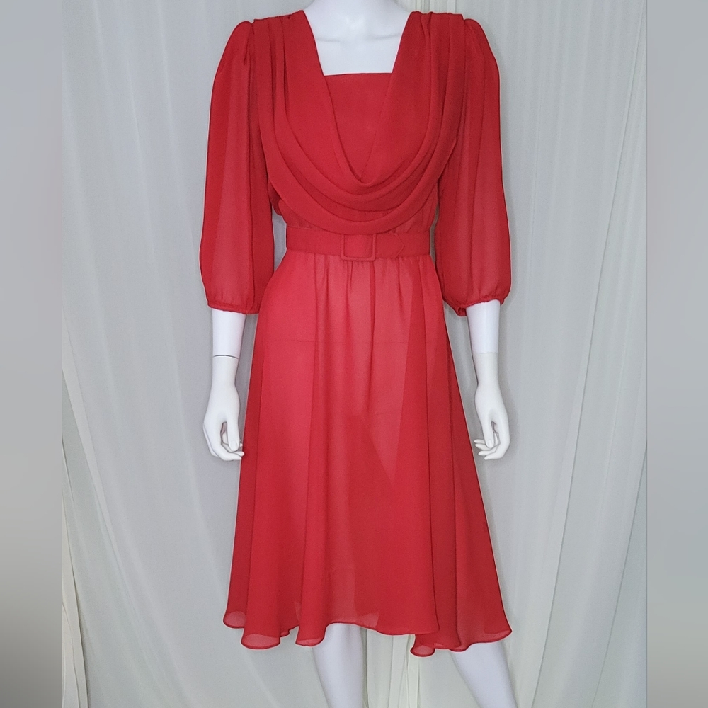 Sheer Dress • Vintage 80s Blouse Top • Belt Skirt • Valentine Red